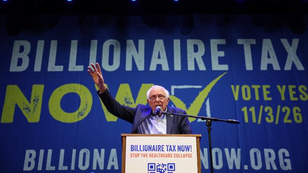 Bernie Sanders speaks at a campaign kickoff event.