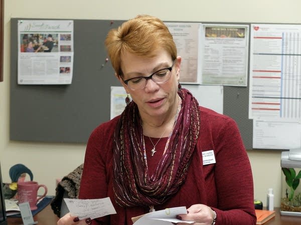 Sue Koesterman in her office at Churches United for the Homeless shelter.