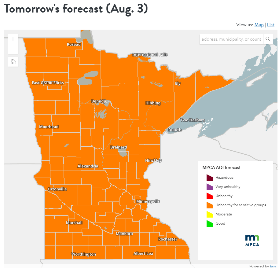 Sunday's air quality forecast