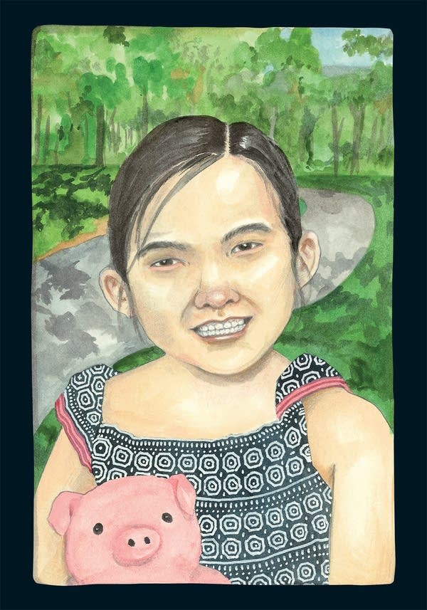 An illustration of a girl holding a stuffed animal.