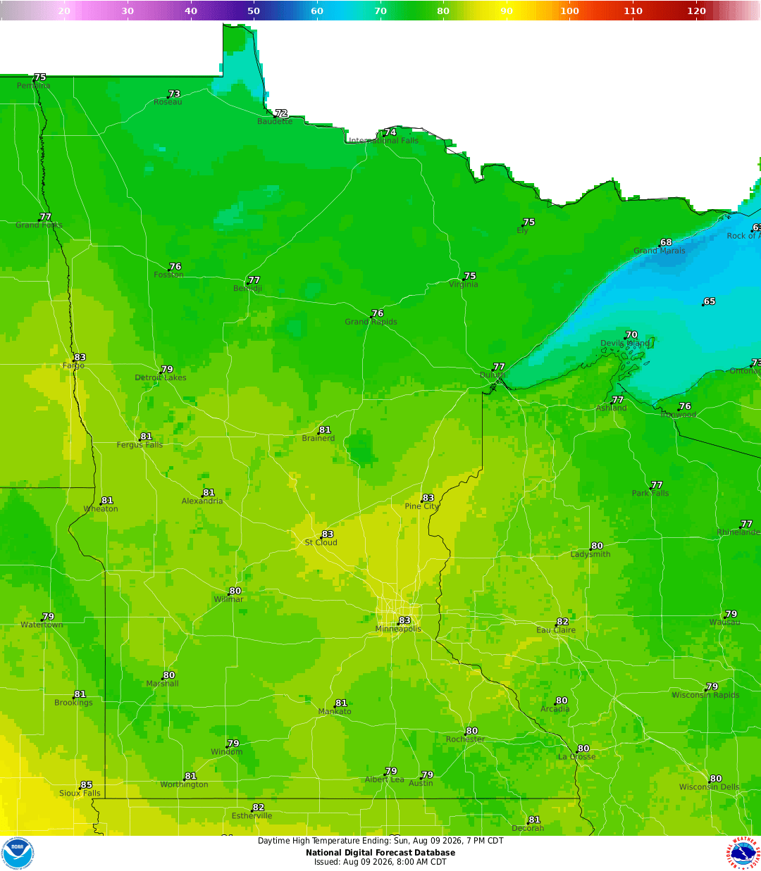 Highs for Sunday