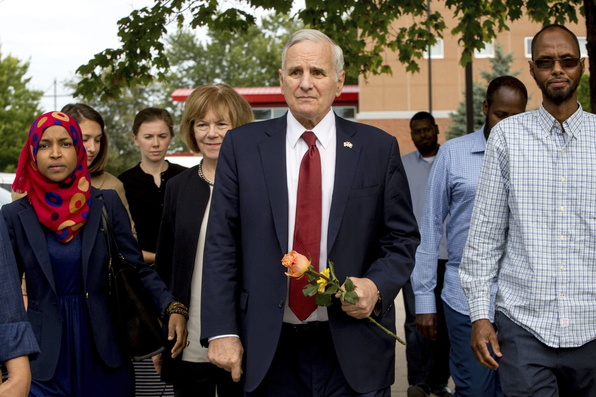 Minnesota Gov. Mark Dayton appears at a news conference.