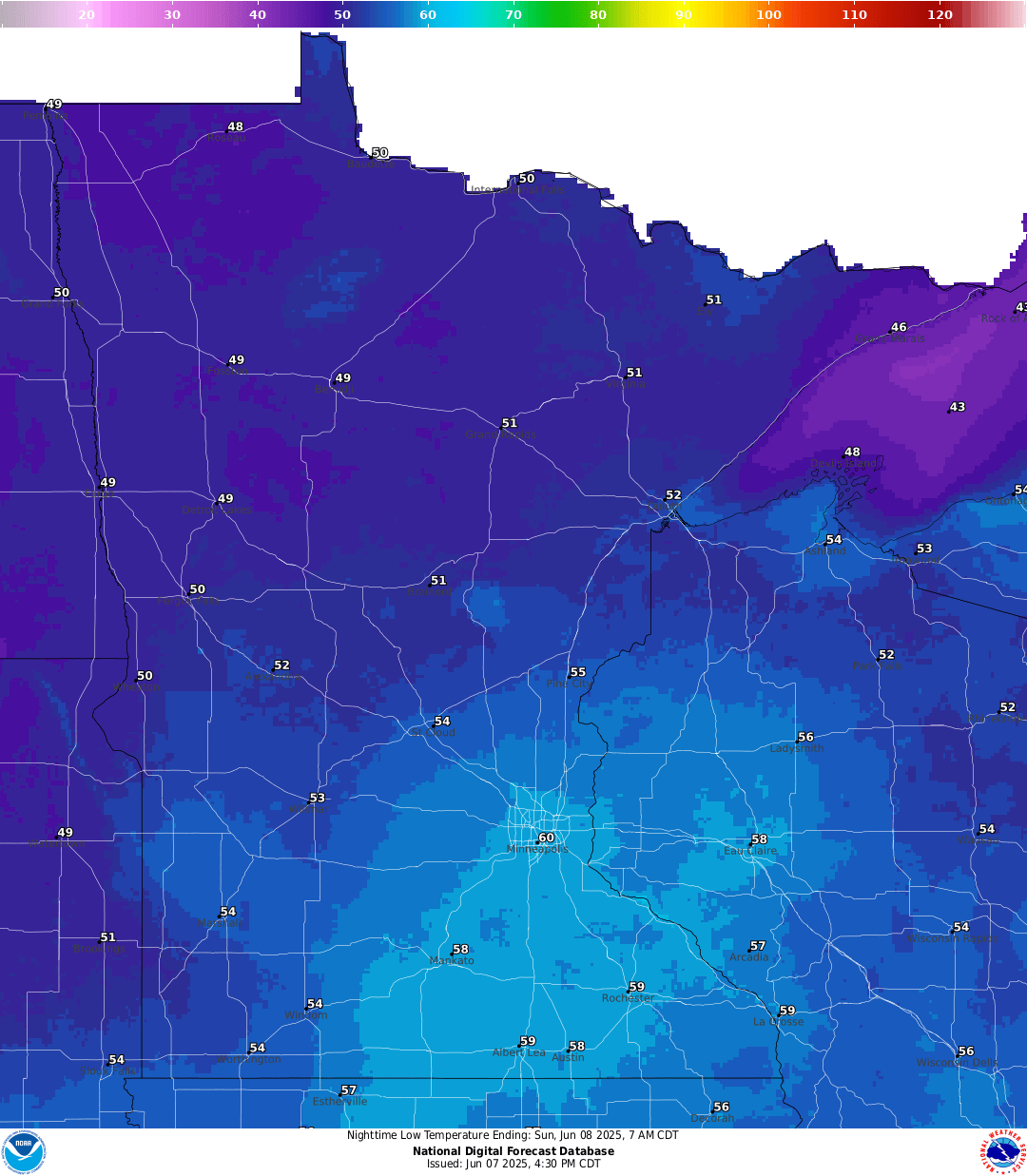 Lows for Saturday night