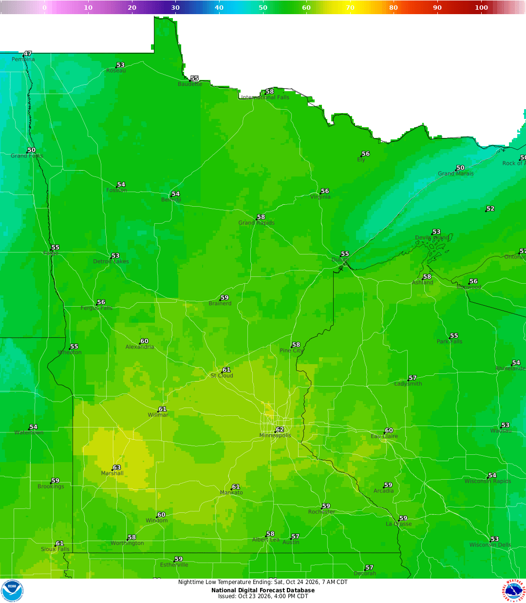 Lows for Friday night