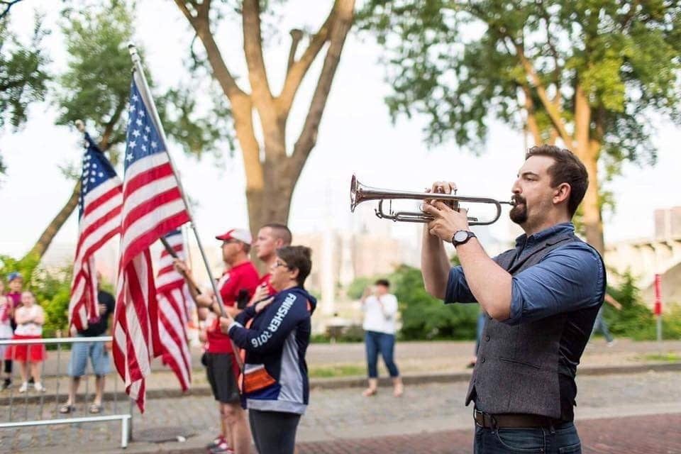Justin Miller plays his trumpet.