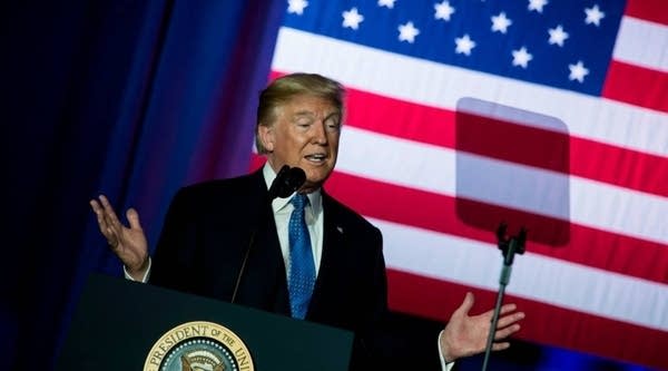 President Donald Trump speaks about tax reform at the Indiana Farm Bureau today in Indianapolis.