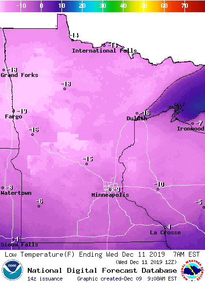Wednesday morning low temperatures.