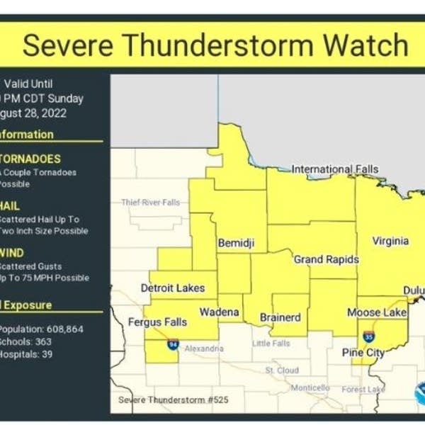 Severe weather possible Sunday evening; severe thunderstorm watch for northern Minn. until 11 p.m.