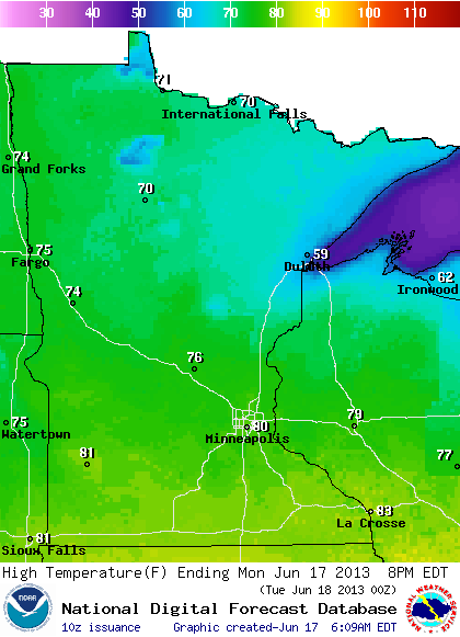 Monday Max temperatures