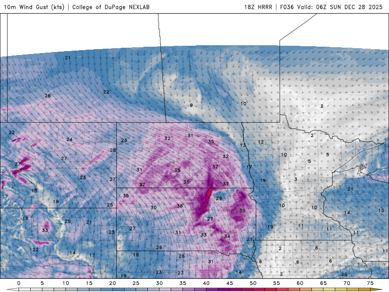 Wind speed and direction Sunday