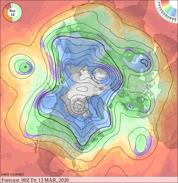 Upper air forecast map for 7 pm march 12