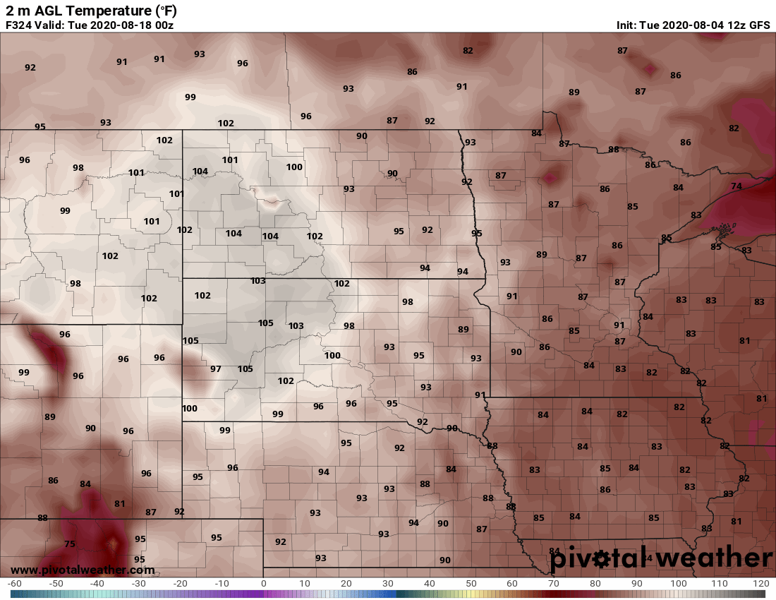 Forecast temperatures for August 17