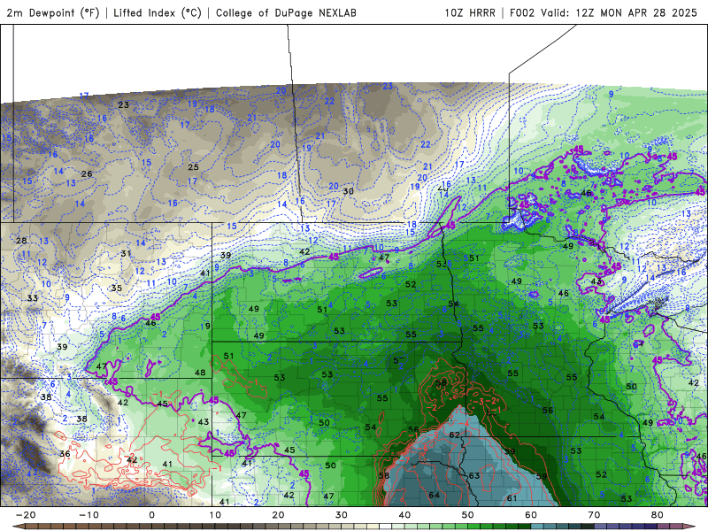 Dewpoints Monday 7 a.m. to 7 p.m.