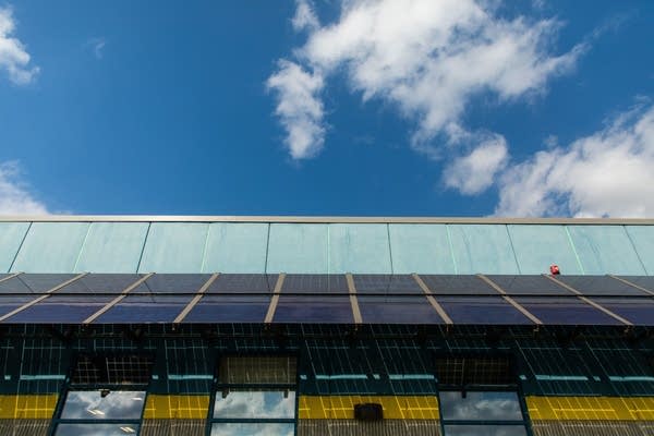 Sunny skies meet solar panels.