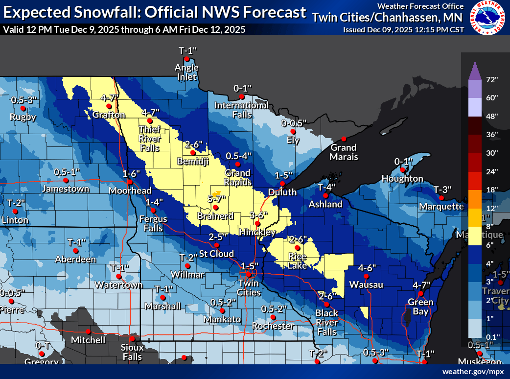 Snowfall projection for Minnesota
