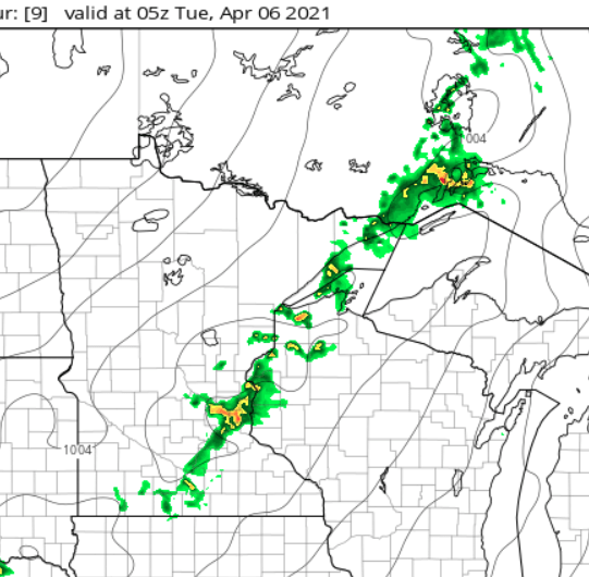 NOAA HRRR model at midnight Tuesday
