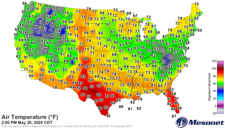 Temperatures Wednesday afternoon
