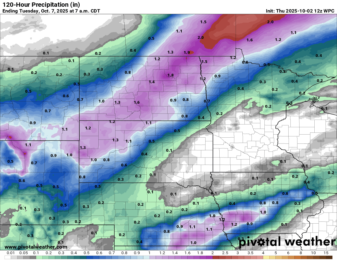 Forecast rainfall through Tuesday