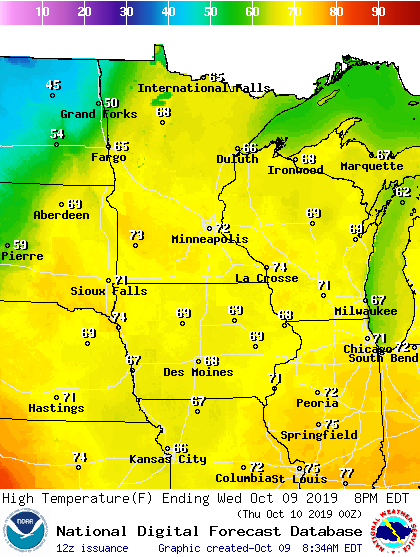 Temperature forecast Wednesday afternoon