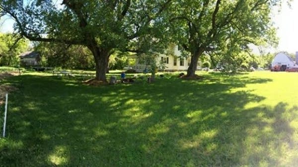 A panorama of a farm in springtime