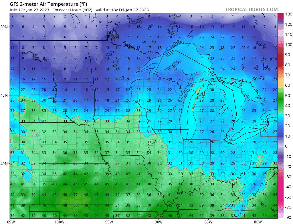 NOAA GFS temperature forecast 