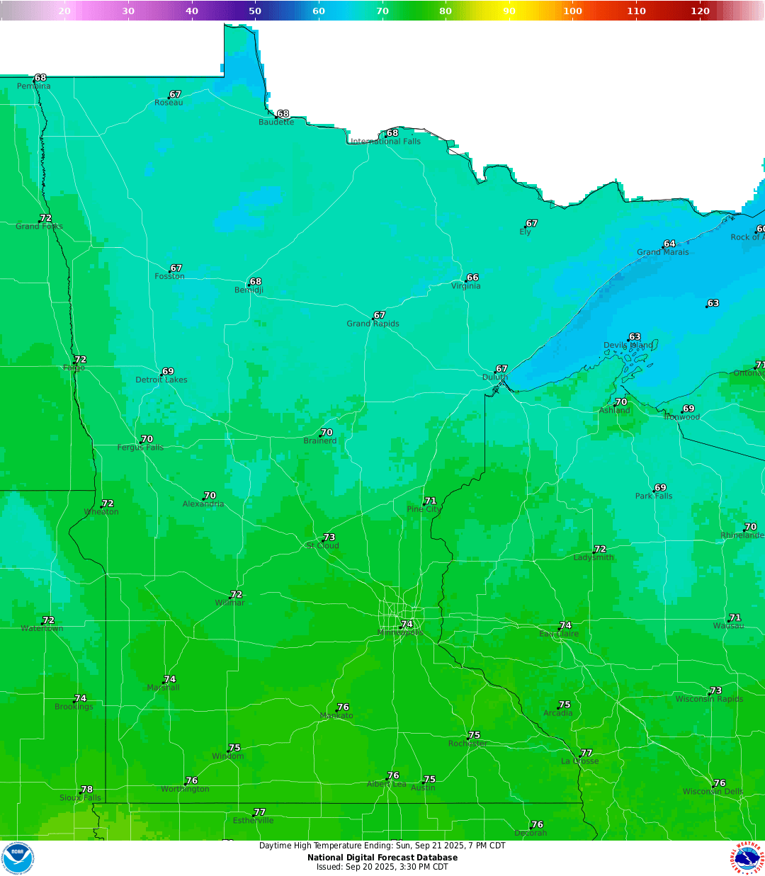 Highs for Sunday