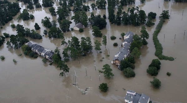 Flooded homes following Hurricane Harvey in Houston, Texas.