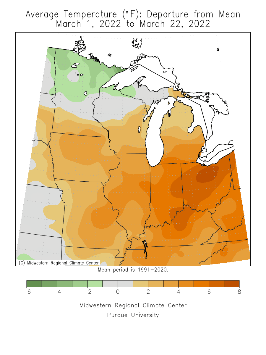 Temperature departure from average this month