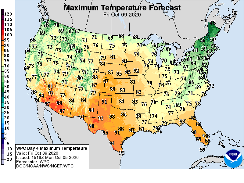 Forecast high temperatures Friday
