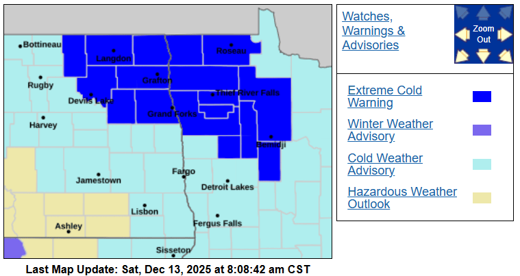 Extreme cold warning until noon Saturday