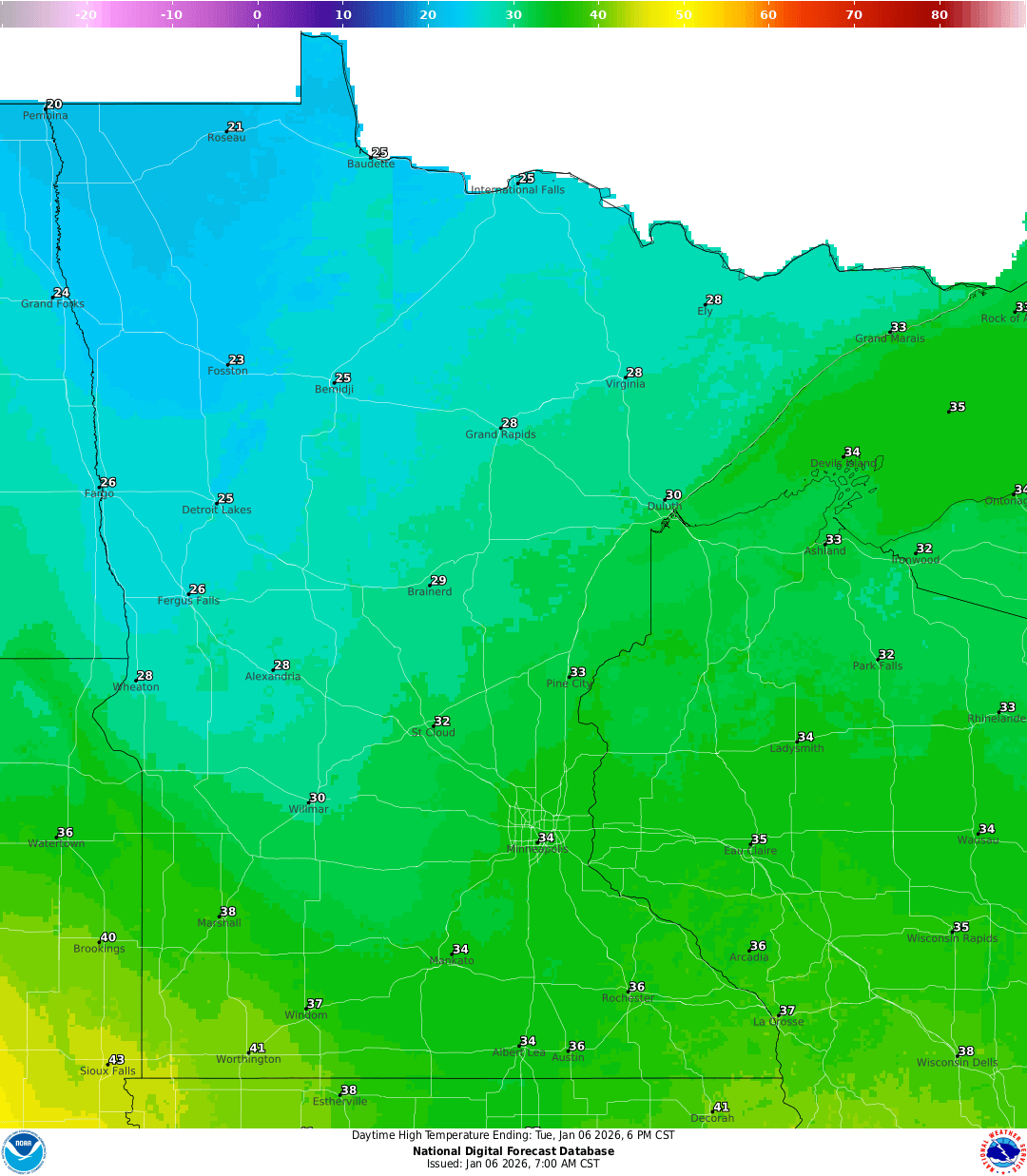 Highs for Tuesday