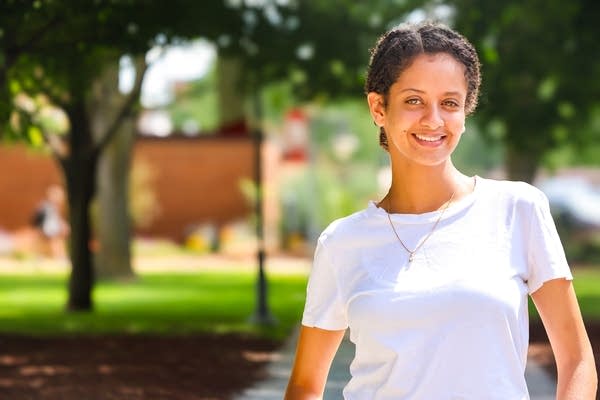 student standing outside