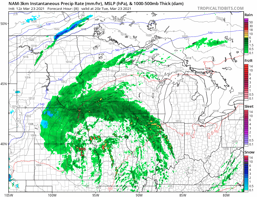 NOAA NAM 3 km model through Tuesday evening
