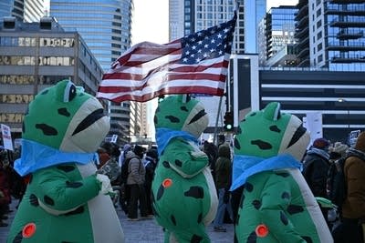 ‘Power hates being mocked’: Minnesota protestors embrace the absurd 