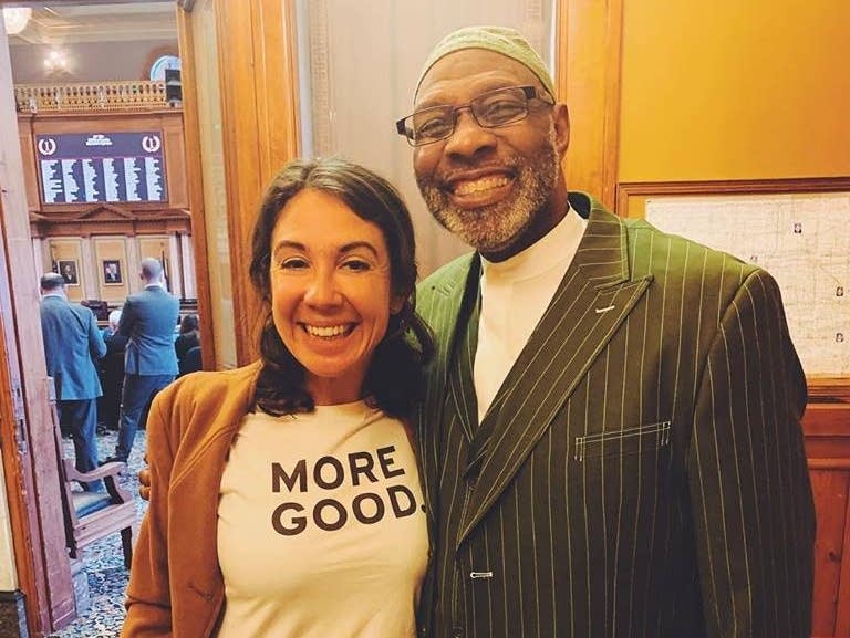 Mary Latham (left) and Iowa state Rep. Ako Abdul-Samad (right).