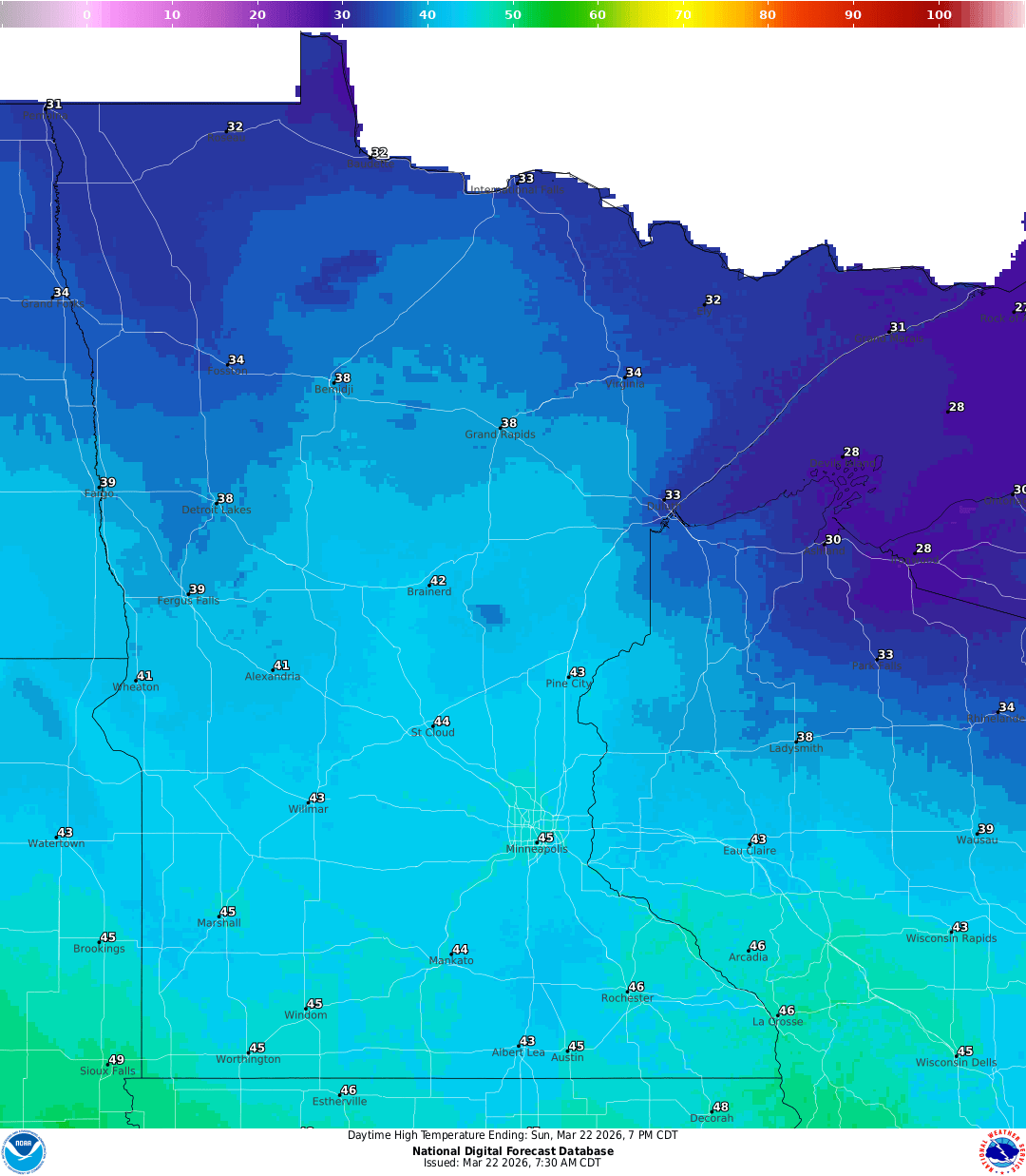 Highs for Sunday