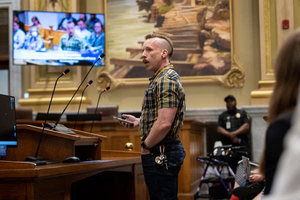 A person testifies during a hearing