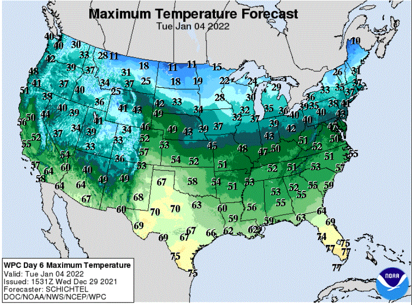 Forecast high temperatrues for Tuesday