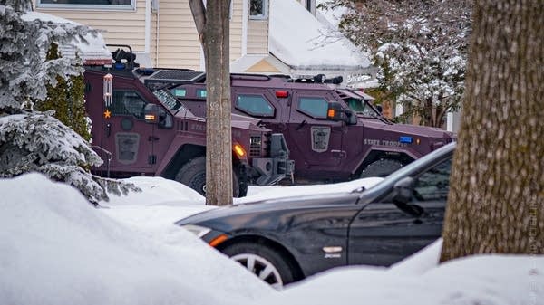 A view of armored state trooper vehicles