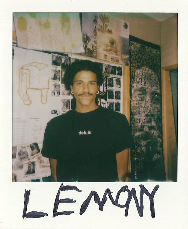Lemony posing for a polaroid photo