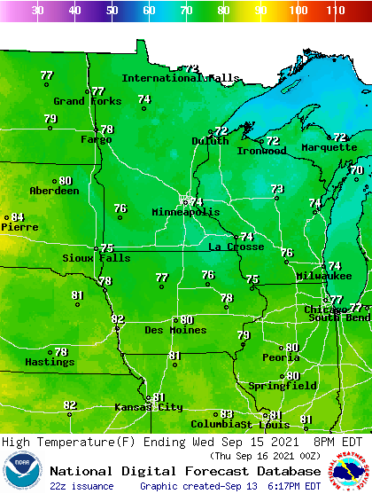 Forecast high temperatures Wednesday