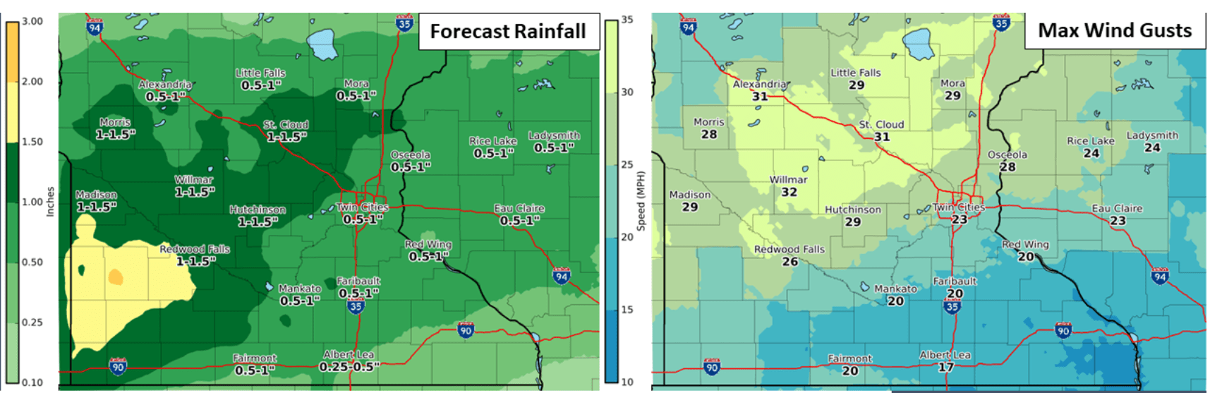 Rain and wind forecast Wednesday