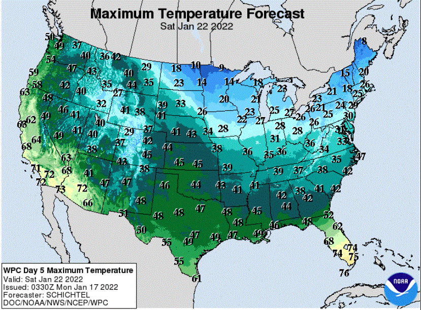 Forecast high temperatures Saturday