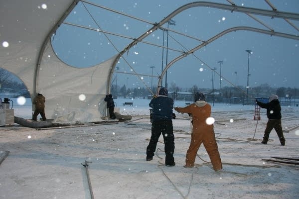 Prepping the tent for "Terra Nova"