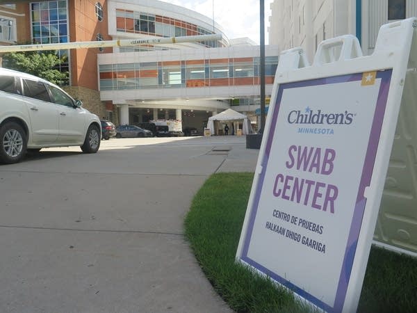 A sign for "Swab Center" at Children's Minnesota in Minneapolis.