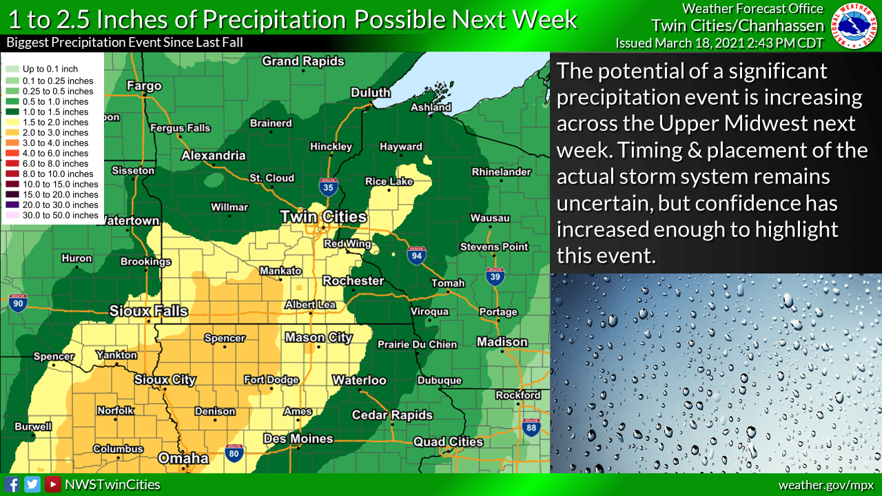 Precipitation potential next Monday and Tuesday.