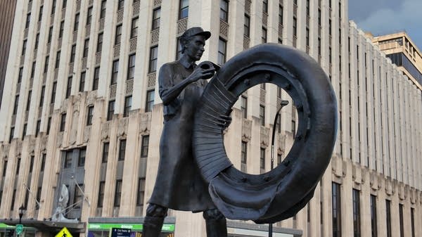 The "Akron Rubber Worker" statue in downtown Akron, Ohio.