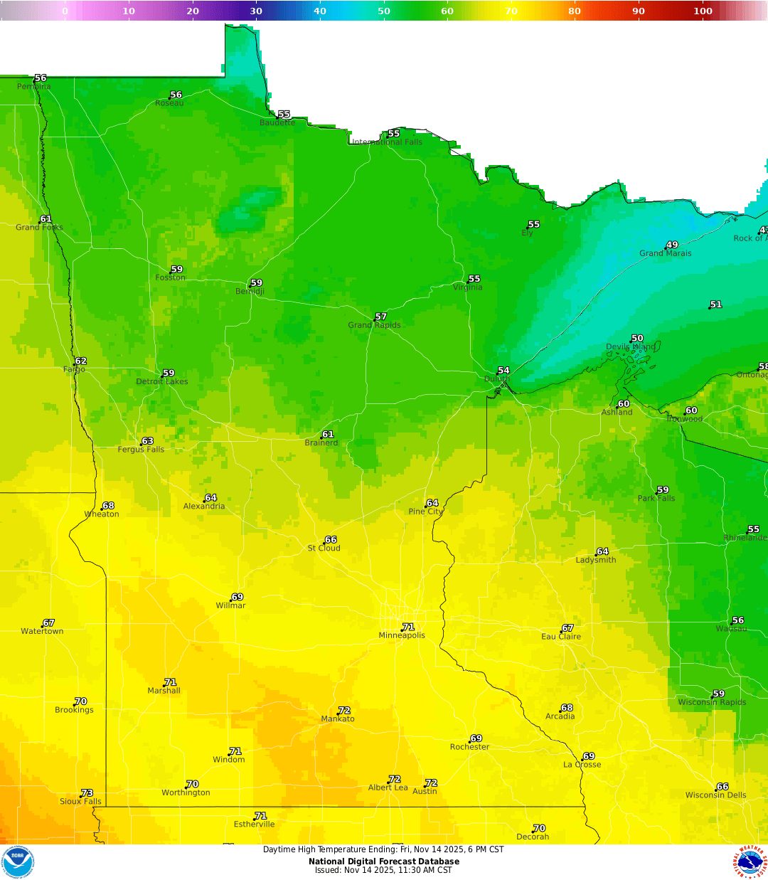 Highs for Friday