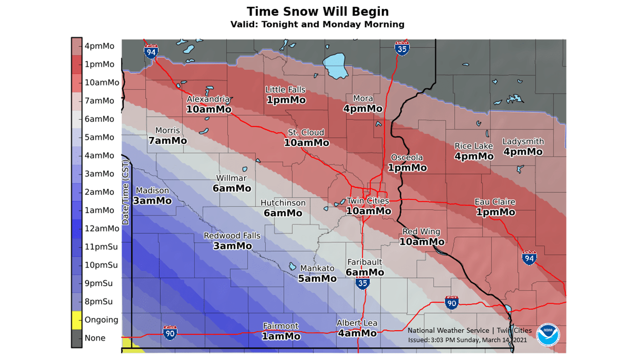 Heavy snow in parts of southern Minn. Monday; cool start to the week ...