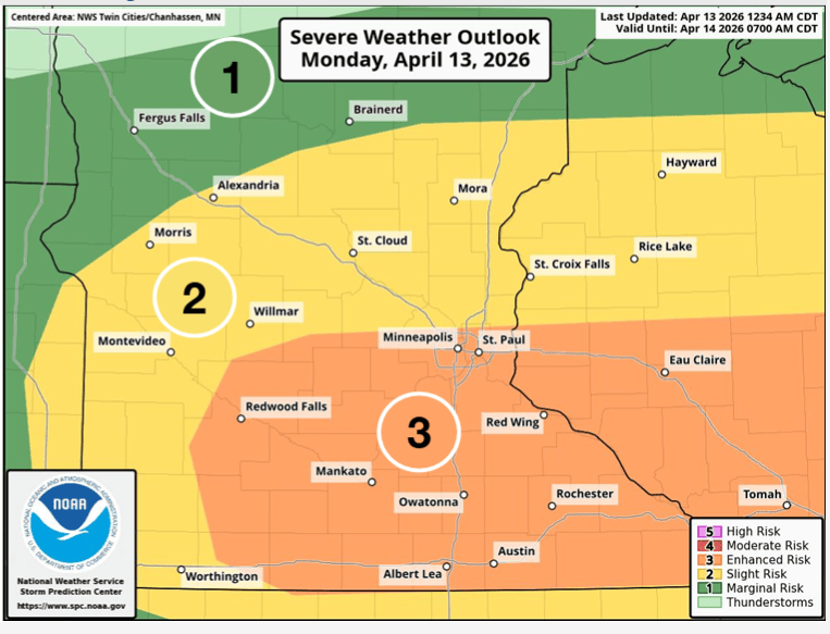 Enhanced severe weather risk for Monday